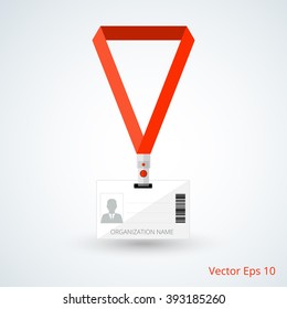 id card with red lanyard. vector illustration