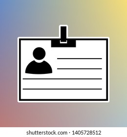 Id card sign. Black icon in white shell at pastel color background. Illustration.