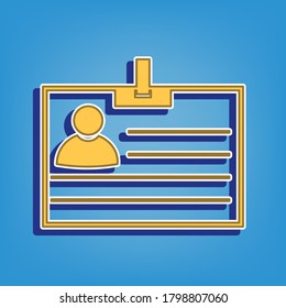 Id card sign. Golden Icon with White Contour at light blue Background. Illustration.