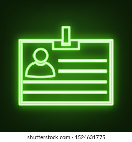 Id card sign. Green neon icon in the dark. Blurred lightening. Illustration.
