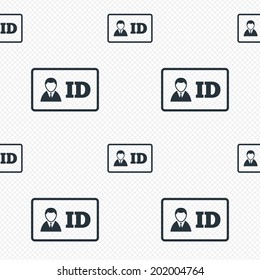 ID card sign icon. Identity card badge symbol. Seamless grid lines texture. Cells repeating pattern. White texture background. Vector