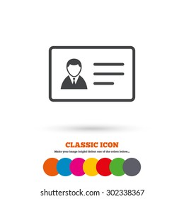 ID card sign icon. Identity card badge symbol. Classic flat icon. Colored circles. Vector