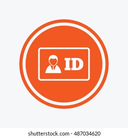 ID card sign icon. Identity card badge symbol. Graphic design element. Flat iD card symbol on the round button. Vector