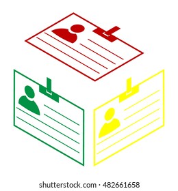 Id card sign. Isometric style of red, green and yellow icon.