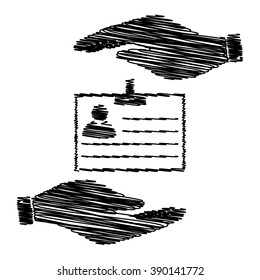 Id card sign. Save or protect symbol by hands with scribble effect.