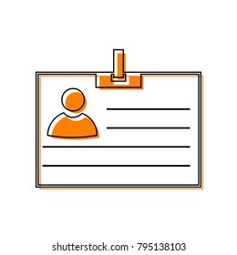 Id card sign. Vector. Black line icon with shifted flat orange filled icon on white background. Isolated.