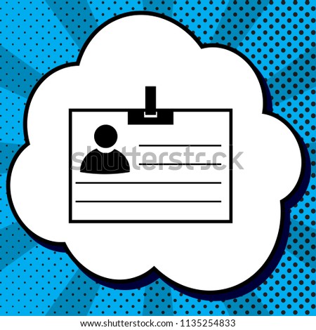 Id card sign. Vector. Black icon in bubble on blue pop-art background with rays.