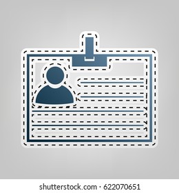 Id card sign. Vector. Blue icon with outline for cutting out at gray background.