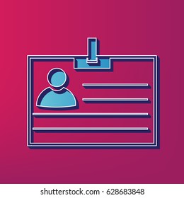 Id card sign. Vector. Blue 3d printed icon on magenta background.