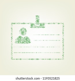 Id card sign. Vector. Green hexagon rastered icon and noised opacity and size at light green background with central light.