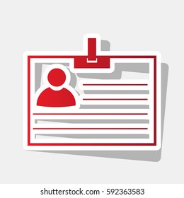 Id card sign. Vector. New year reddish icon with outside stroke and gray shadow on light gray background.