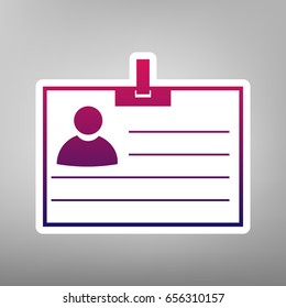 Id card sign. Vector. Purple gradient icon on white paper at gray background.