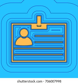 Id card sign. Vector. Sand color icon with black contour and equidistant blue contours like field at sky blue background. Like waves on map - island in ocean or sea.