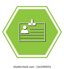 Id card sign. Vector. White icon with black shadow at yellow green honeycomb on white background.