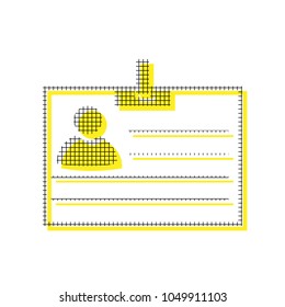 Id card sign. Vector. Yellow icon with square pattern duplicate at white background. Isolated.