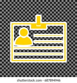 Id card sign. Vector. Yellow icon with white contour on dark transparent background.