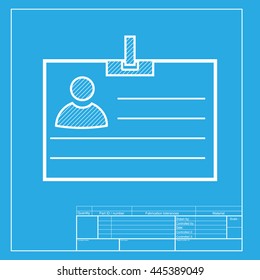 Id card sign. White section of icon on blueprint template.