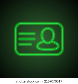 Id card simple icon vector. Flat design. Green neon on black background with green light.ai