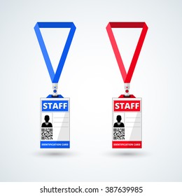 Id Card Staff With Lanyard Set. Vector Illustration