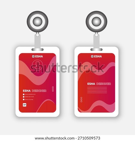 id card template with clasp and lanyard. ID card mock up set. Modern colorful icon collection. Employee ID. Simple realistic design.