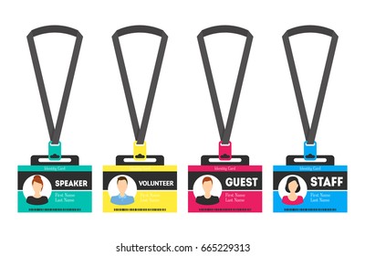 Id Card Template Color Plastic Badge Flat Style Design Element for Speaker, Guest, Staff and Volunteer. Vector illustration
