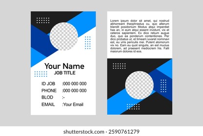 id card template design with blue, black and white colors for company employees.