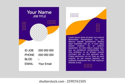 id card template design with purple, orange and white colors for company employees.