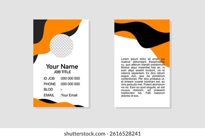 Id card template features a sleek black and orange business card design.