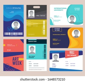 Id card template. Identification badge for male or female with name and signature vector design layout