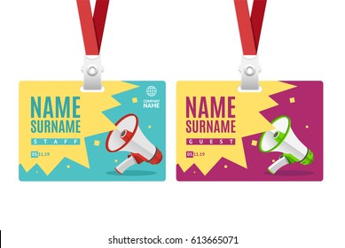 Id Card Template Plastic Badge. Vector illustration of two cards with megaphone