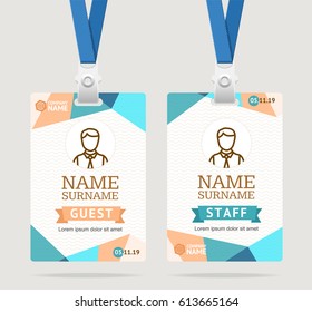 Id Card Template Plastic Badge with Abstract Colored Polygonal Design. Vector illustration of two cards idenyification
