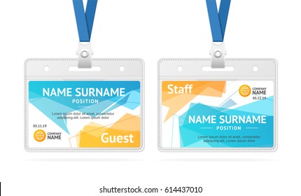 Id Card Template Plastic Badge with Abstract Geometric Bubble Speech. Vector illustration of two cards