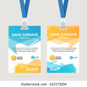 Id Card Template Plastic Badge Vertical Set With Abstract Geometric Bubble Speech. Vector Illustration Of Two Cards