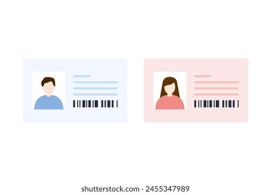 ID Card template set. Man and woman license. Document, access, identity, membership concept. Flat vector people character design isolated illustration on white background.