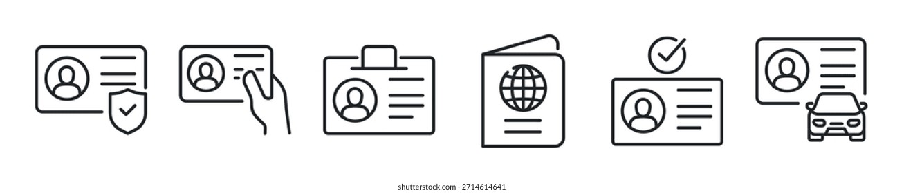 ID Card thin line icon set. Web minimal icons