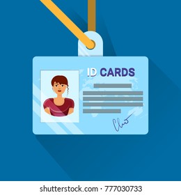 Id Card User Or Worker Identification Badge For Young Casual Female Flat Vector Illustration