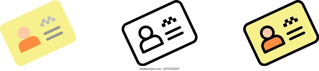 Icono vectorial de tarjeta de identificación en estilos diferentes. Línea, color, contorno relleno