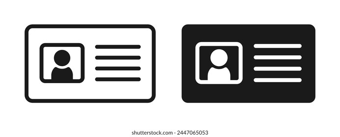 Symbol für die Vektorgrafik des Personalausweises. Lizenz des Fahrers. Mitgliedschaft oder persönliche Identifikation-Signatur des Kunden. Personalausweis oder Personalausweis. Plakettendarstellung isoliert. Linie und ausgefülltes Symbol.
