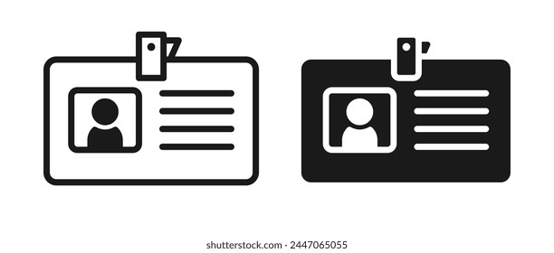 Symbol für die Vektorgrafik des Personalausweises. Lizenz des Fahrers. Mitgliedschaft oder persönliche Identifikation-Signatur des Kunden. Personalausweis oder Personalausweis. Plakettendarstellung isoliert. Linie und ausgefülltes Symbol.