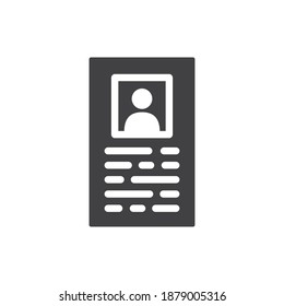 ID card vector icon. Identification card flat sign design. EPS 10 ID card pictogram sign. Member card symbol pictogram. VIP person icon