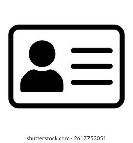 ID card vector icon. Personal identification and profile document symbol. Black silhouette isolated on white background.