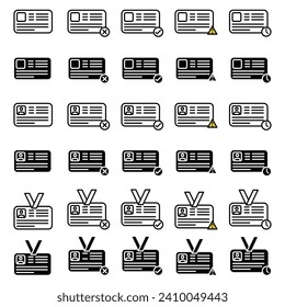 id card vector icon set. membership identification card sign. business contact information card icon set. personal licence symbol.