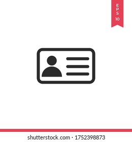 Icono vectorial de tarjeta de identificación, signo simple para sitio web y aplicación móvil.