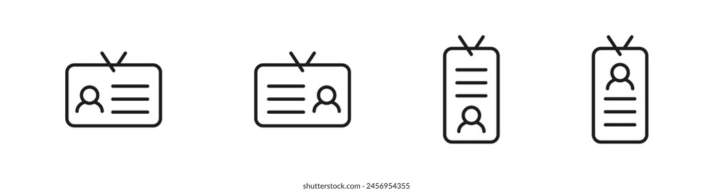 Iconos de esquema de Vector de tarjeta de identificación. Conjunto de iconos de tarjeta de plástico de Identificación.