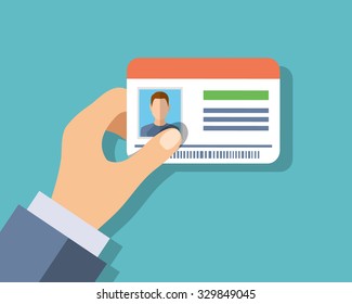 Id cards in hand. Vector illustration in flat style
