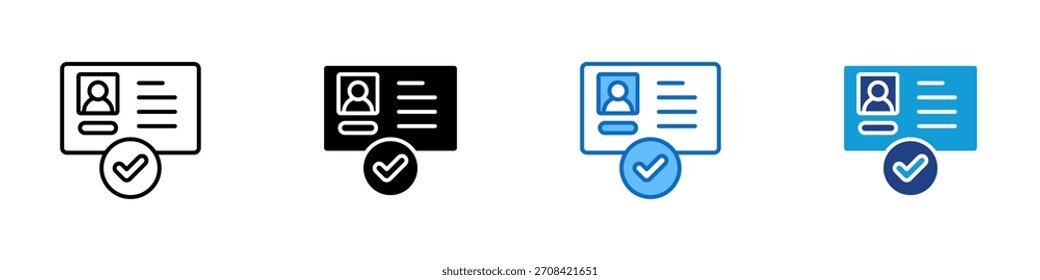 VECTOR de diseño de íconos de estilo múltiple: tarjeta de identificación con marca de verificación, que simboliza la identidad aprobada, la verificación de la Cuenta y la confirmación