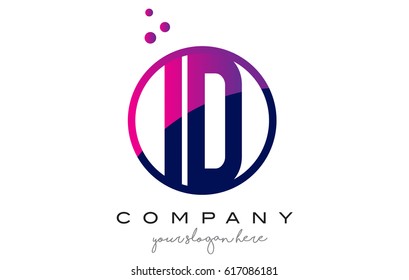 ID I D Circle Letter Logo Design with Purple Magenta Dots Bubbles Vector Illustration