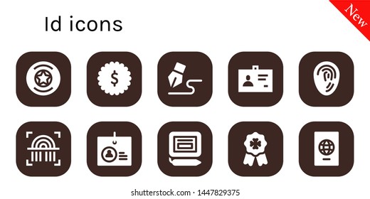 id icon set. 10 filled id icons.  Simple modern icons about  - Badge, Signature, ID, Fingerprint, Identification, Passport