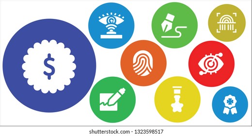 id icon set. 9 filled id icons.  Collection Of - Badge, Eye scan, Signature, Fingerprint