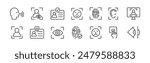 ID icon set. Set of Identity line icons. Document, verification, id card, fingerprint, face, eye scan, sound. Vector.
